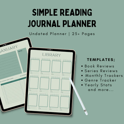 Digital Reading/Book Journal Planner - Green